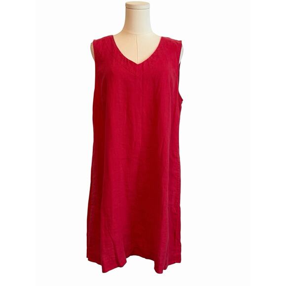 J Jill Linen Dress Womens Size Large Petite Red Coral Lagenlook Relaxed Casual - Picture 1 of 9